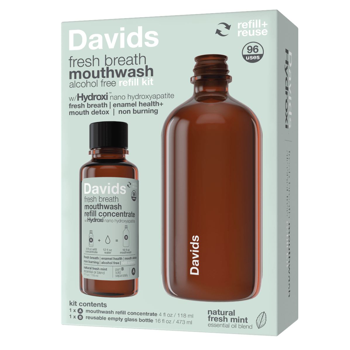 Davids Hydroxi Fresh Breath Mouthwash Kit natural fresh mint