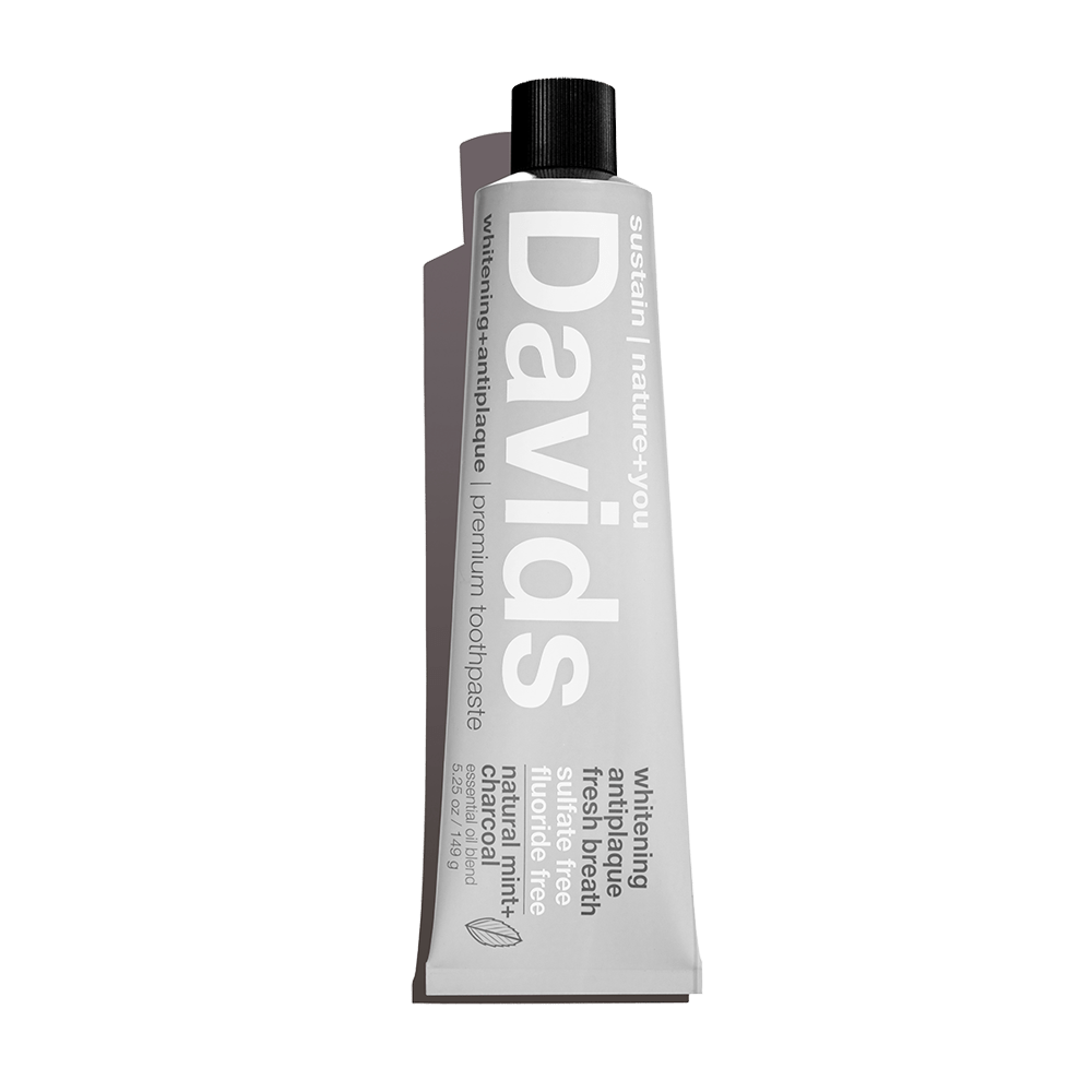 Davids natural mint charcoal toothpaste sulfate free, fluoride free, whitening and antiplaque, premium aluminum tube