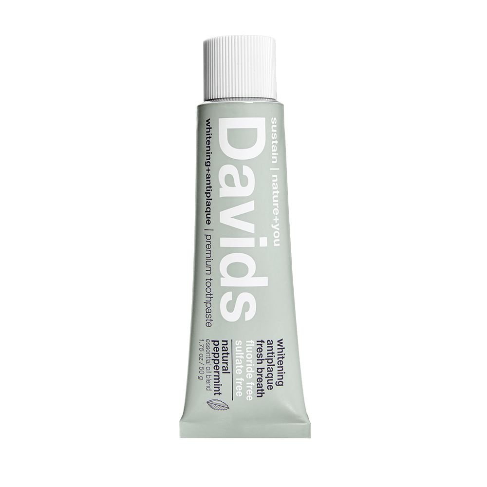 tsa approved travel size Davids toothpaste natural peppermint whitening and antiplaque fluoride free whitening